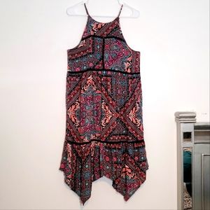 Asymmetrical Hem Boho Ethnic Print Sleeveless Dress